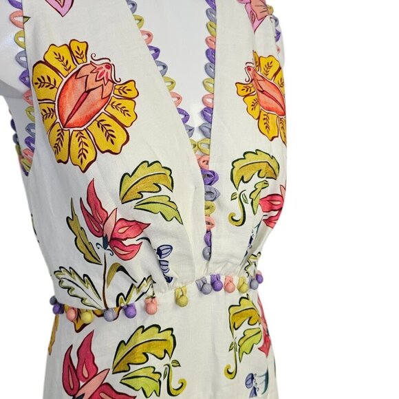 Farm Rio Floral V-Neck Sleeveless Linen Maxi Dress, Boho, Wedding Guest, XS - Picture 10 of 11